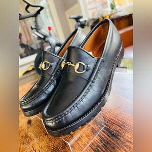 GUCCI WOMENS HORSEBIT LOAFERS LUG SOLE BLACK LEATHER 101 6105 size 7 B